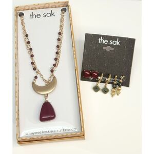 The Sak Gold Tone Fall Jewelry Set Burgundy Olive Green Bohemian Style Gift NWT